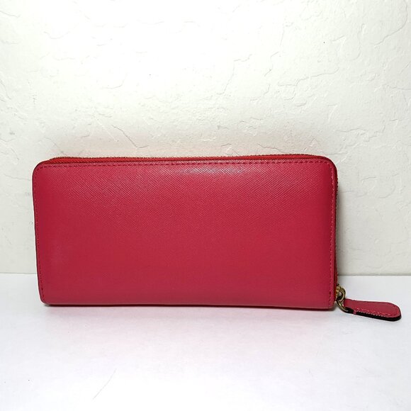 Coach Accordion Zip Around Long Wallet Crossgrain Leather Pink - Picture 2 of 7